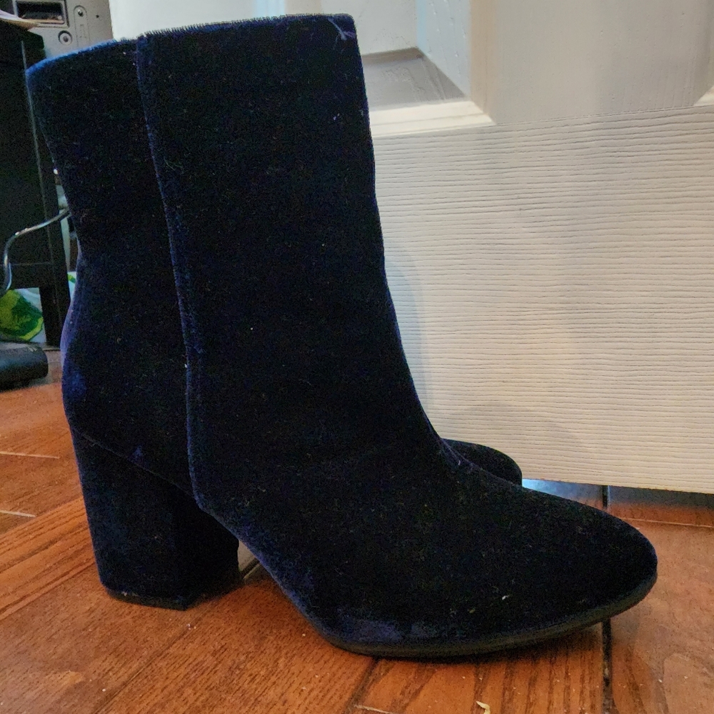 Blue fake suede heeled booties -Size 10